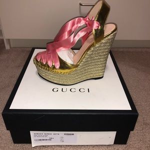 Pink and Gold Metallic Gucci Wedges